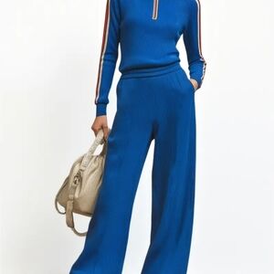 Blue Wide-Leg Knit 2 Piece Pant Set